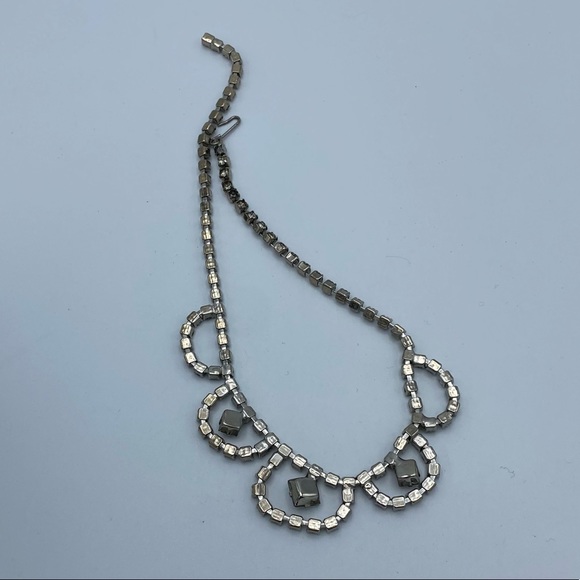 Vintage Clear Rhinestone Faux Diamond Ornate Choker Necklace - Picture 6 of 13